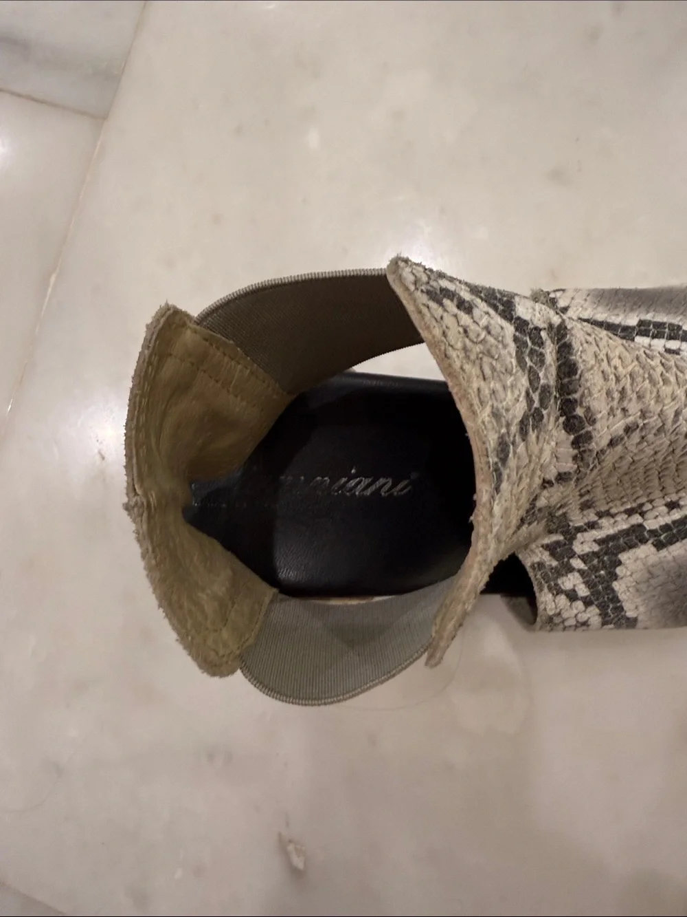 Snake-Print Platform Slingback Sandals in Gray